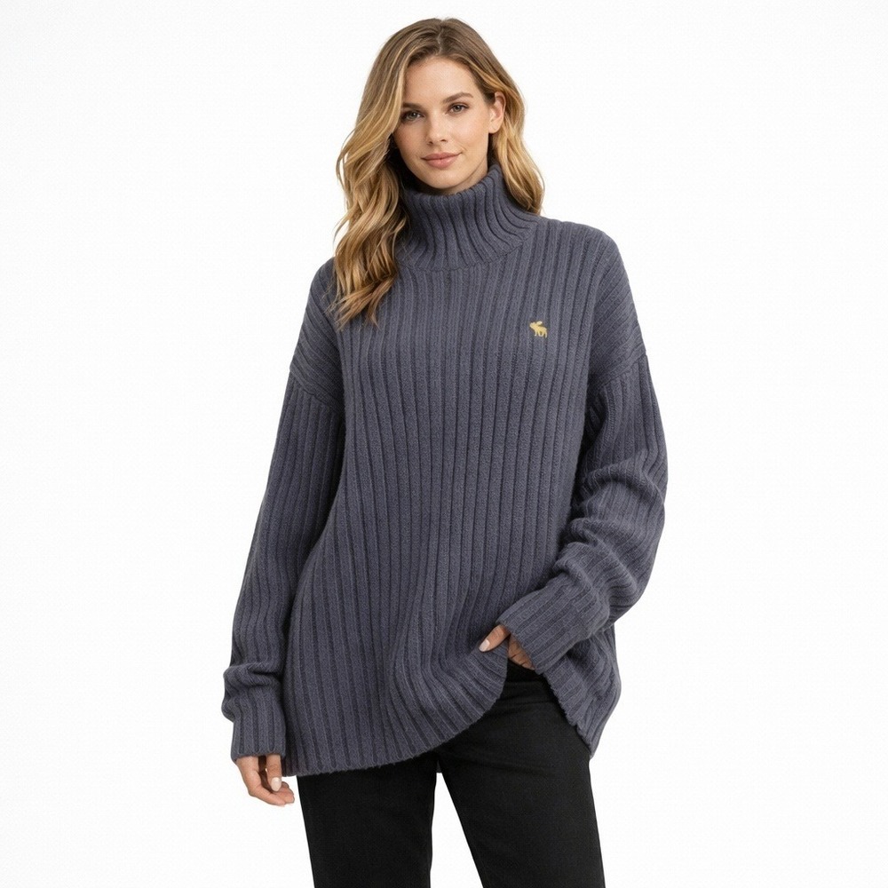Abercrombie & Fitch Muscle‎ Fit Ribbed Knit Mock Neck Sweater Navy Unisex L